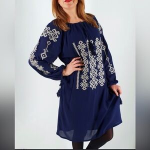 Cute options Rochie stilizata Paula 2 navy dress with white embroidery size L